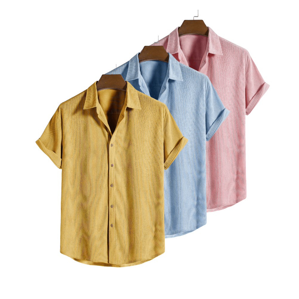 Derada | 3 - Pack Corduroy Casual Button - Up Shirt - Derada Fashion