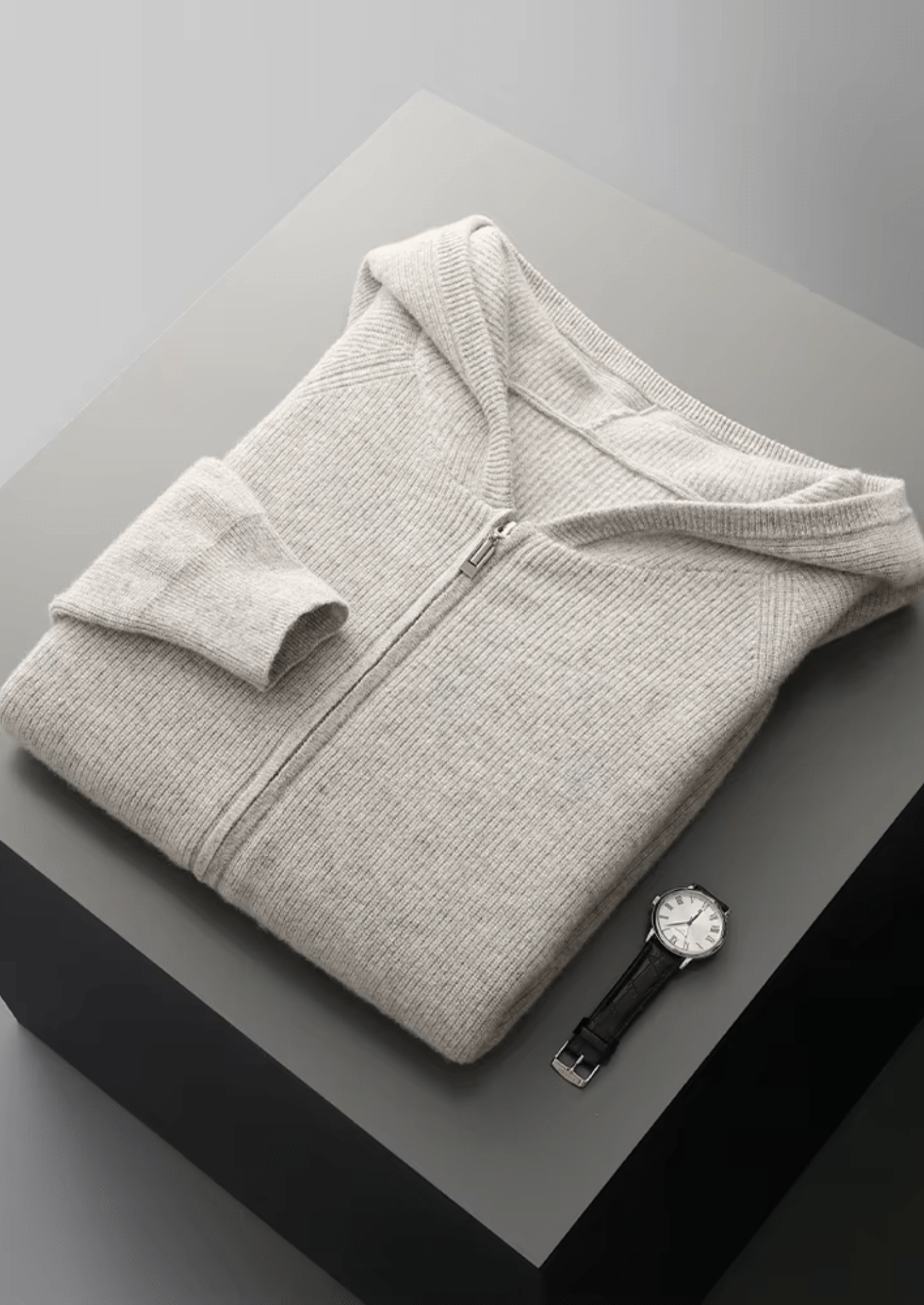 PURE EXTRA - FINE MERINO WOOL RIBBED ZIP HOODIE - Derada